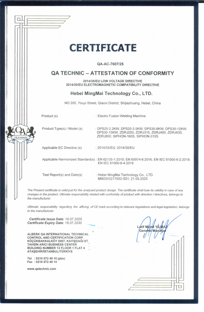 Chine Hebei Mingmai Technology Co.,Ltd certifications