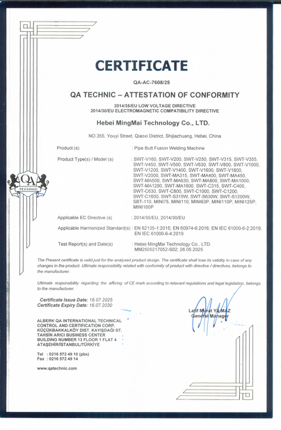 Chine Hebei Mingmai Technology Co.,Ltd certifications